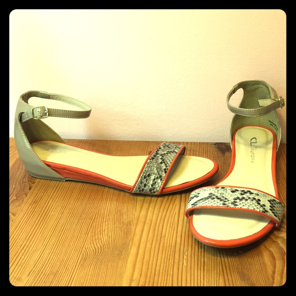 Ankle strap sandals (low wedge) faux leather